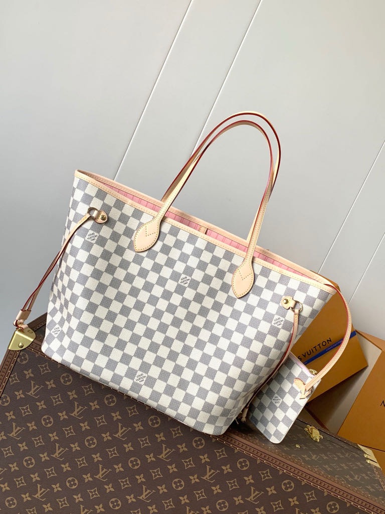 Louis Vuitton Damier Azur Tote With Pink Trim(No Box)